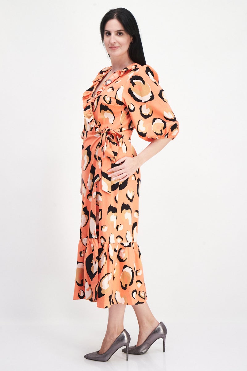 RIVER ISLAND Women Allover Print Midi Dress, Coral Combo - Image 3